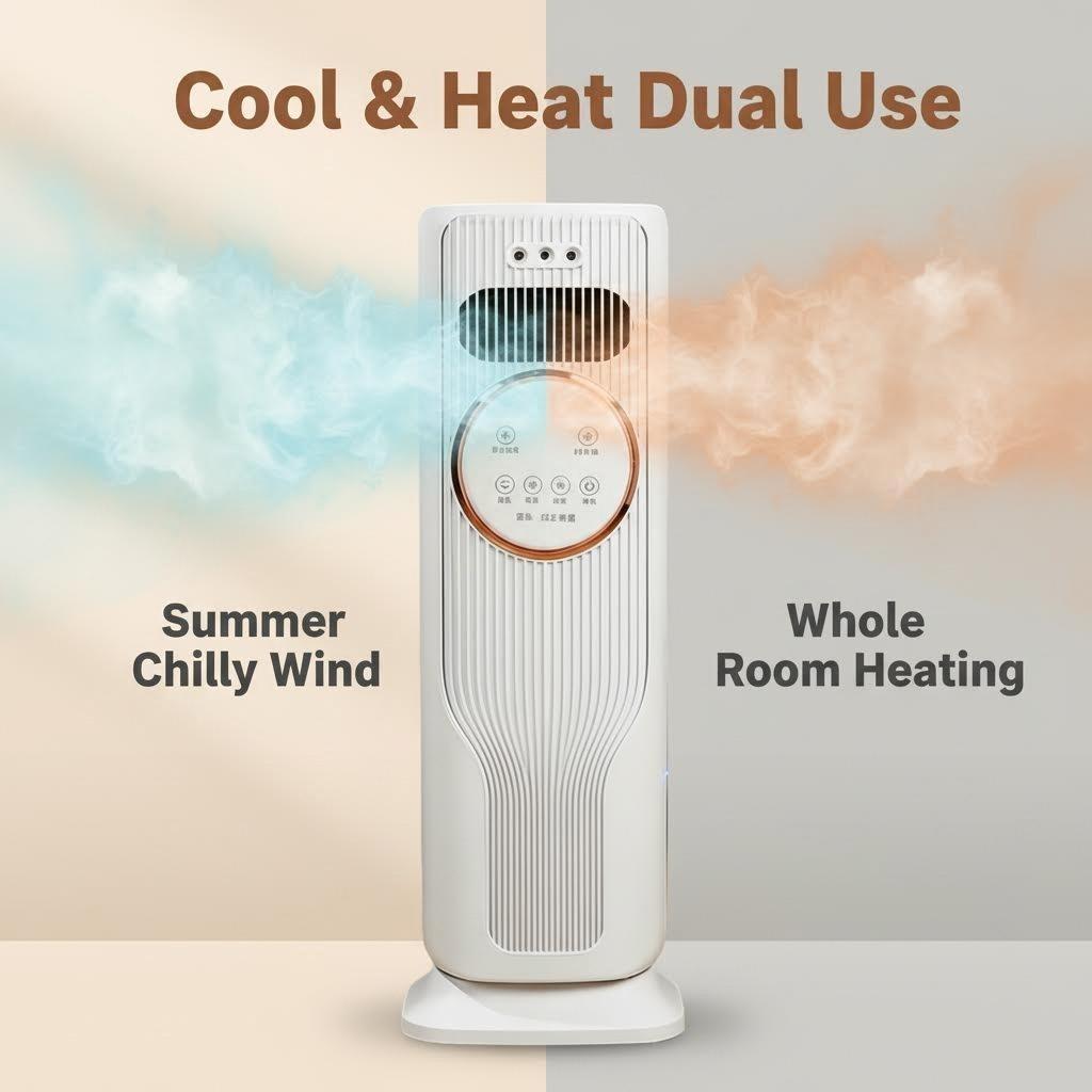 Bladeless 2-in-1 Tower Fan and Heater – 3 Fan Speeds, 2 Heat Options, Remote Included, Ice/Water Cooling, Sleek Modern Design, Energy Saving – All-Season Comfort for Home, Living Room, Dorm – Safe, Quiet & Efficient Heating & Cooling