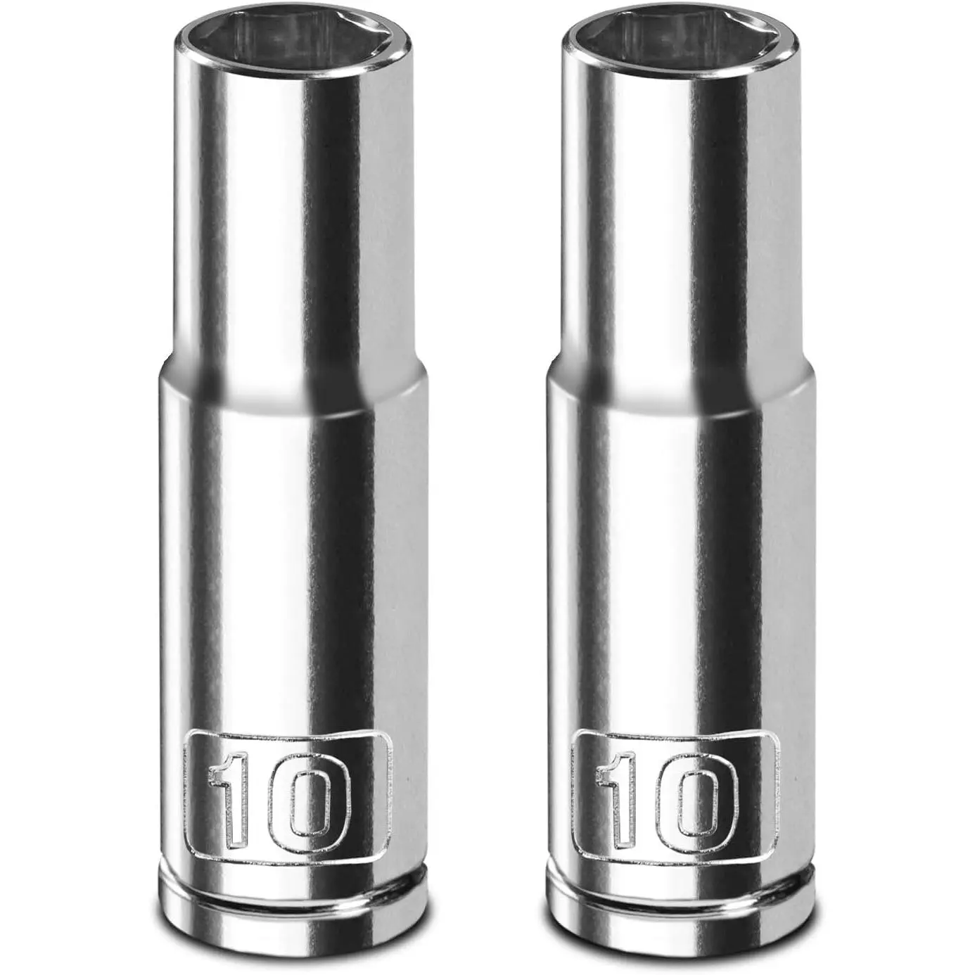 2 count 3/8" Drive 10mm Socket Set, Deep, Mirror Finish, Cr-V Steel, 6-Point