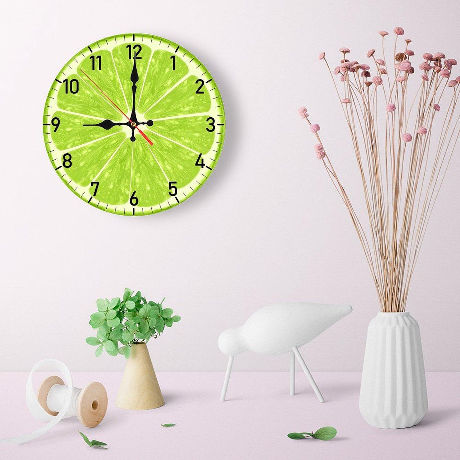 12 Inch Fresh Lime Slice Wooden Wall Clock | Silent Non-Ticking Fruit Kitchen Decor, No Battery Included, Perfect for Kitchen, Dining Room, Bedroom, Sunroom, Great gift