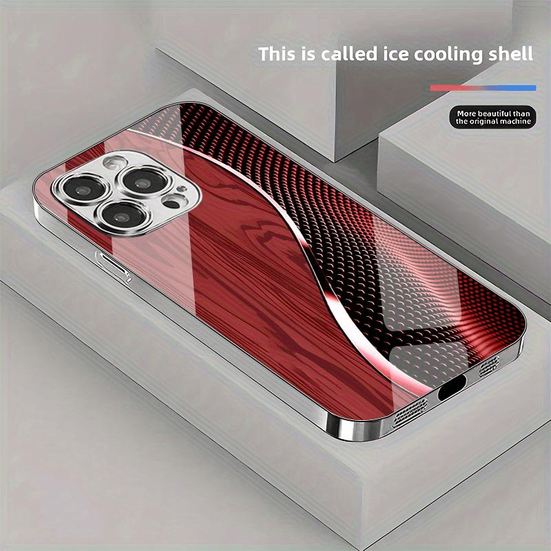 Creative patterned glass phone case, combining wood grain and tech-inspired wave lines, suitable for iPhone 17 16 15 14 13 12 11 pro max