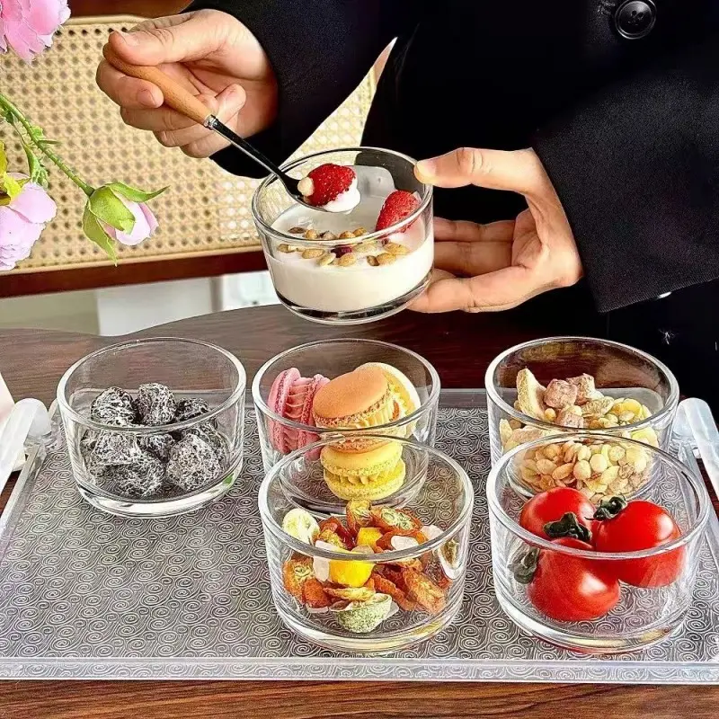 2/4/6/8pcs, Glass Dessert Bowls Set, Suitable For Milkshakes, Salads, Snacks, Family Gatherings, Dessert Shops, Birthday Parties, And Cafes. Perfect For Christmas Parties, Weddings, Birthdays, Or Holiday Gifts