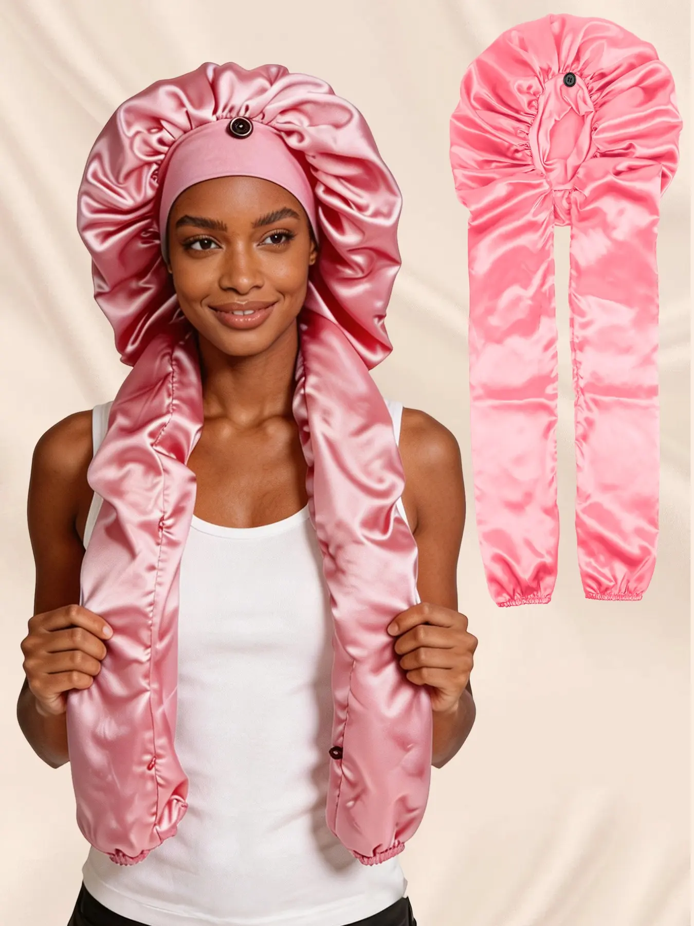 Double Braid Satin Sleep Bonnet, Extra Long Tie Band Night Cap, Large Satin Hair Bonnet for Braids, Dreadlocks & Curly Hair, 7 Colors Available