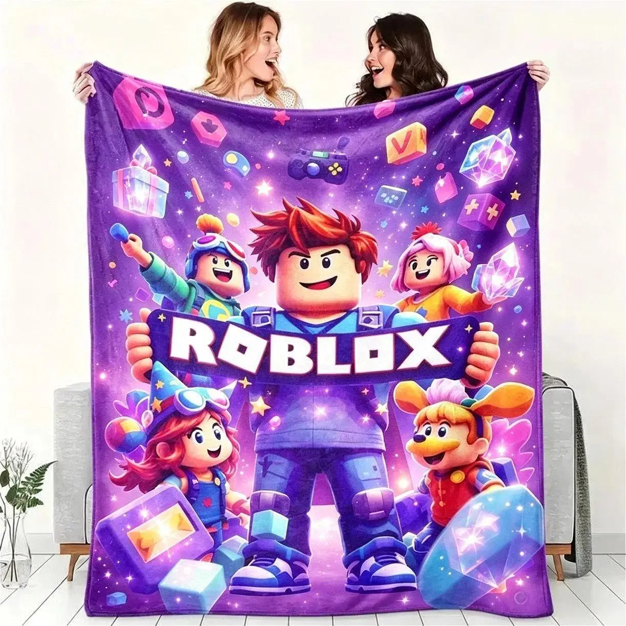 Roblox Gaming Flannel Throw Blanket For Kids Adults, Soft Breathable Block Character Design Ultra Warm Cozy Fleece Blanket For Bed Couch Sofa Game Room Dorm Decor, Ideal Birthday Graduation Christmas Holiday Gift For Boys Girls Gamers TikTok Viral Amazon