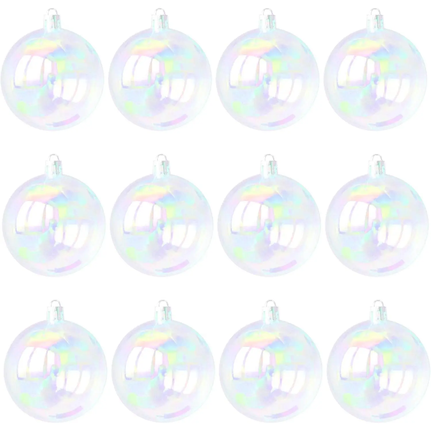 12 Pcs Mini Christmas Iridescent Ornaments Balls Plastic Clear Decorative Hanging Ornaments for Xmas Tree Wedding Valentine's Day Party Decorations (Clear, 1.18 Inch)