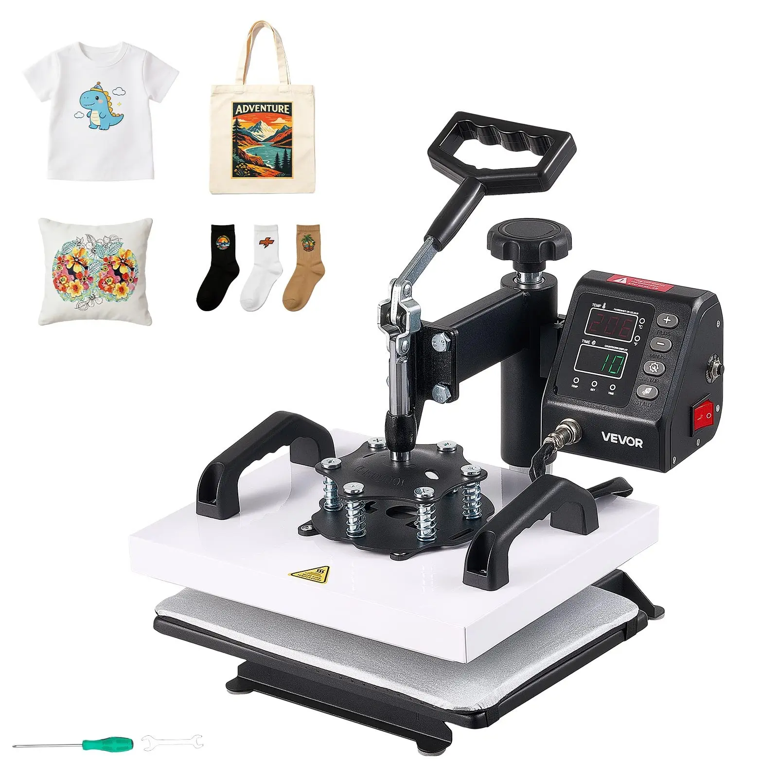 VEVOR Heat Press Machine 12x 10 in Sublimation Press Machine Swing Away, Heat Up Fast and Even, Digital Precise Time and Temperature Control, for T-Shirts, Canvas Tote Bag, Pillowcases, Socks