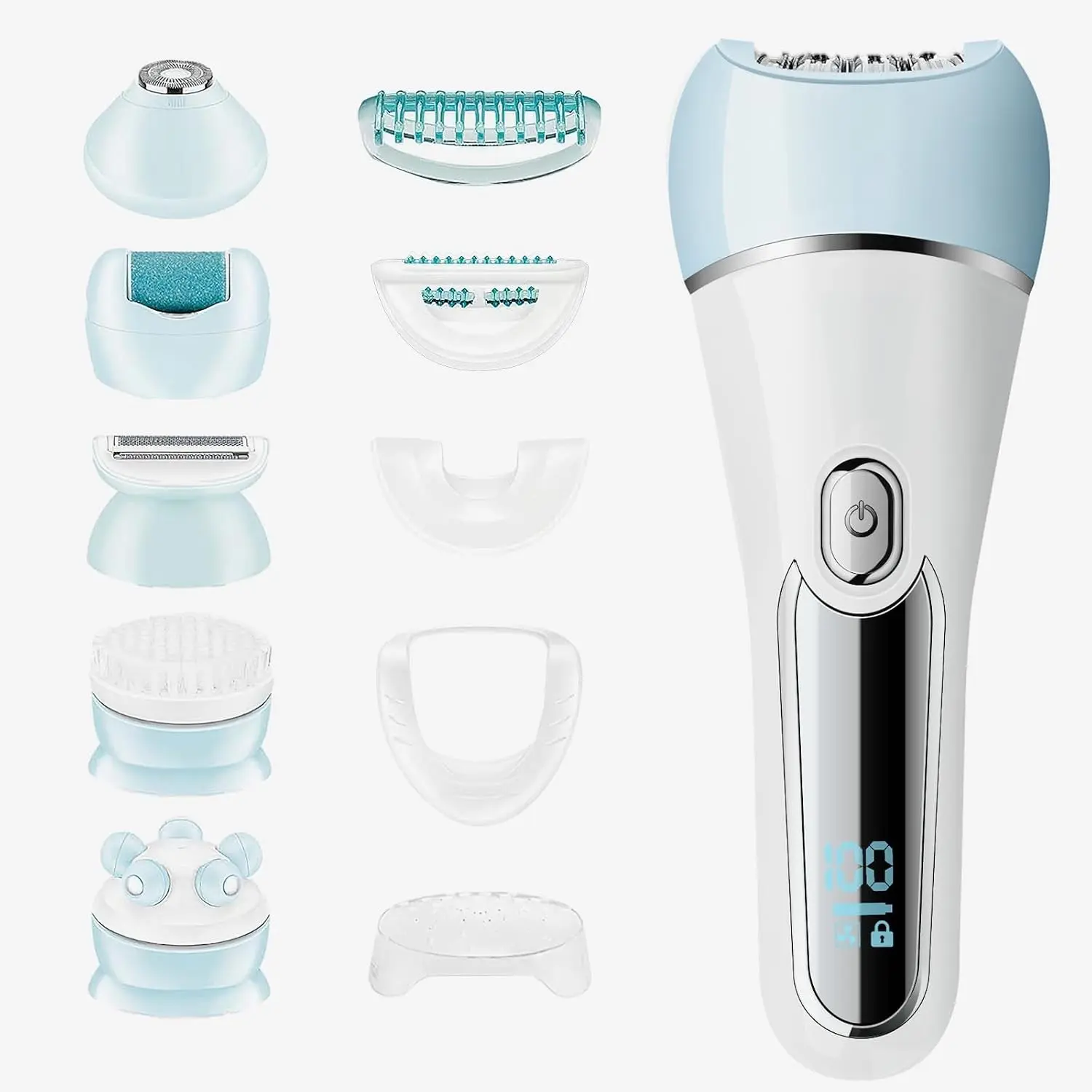 Epilator for Women, 6 in 1 Hair Removal Epilator, Shaver, Face Razor, Facial Brush, Face Massage and Body Exfoliator,IPX7 Waterproof Rechargeable Hair Removal for Women, 2 SpeedsGift