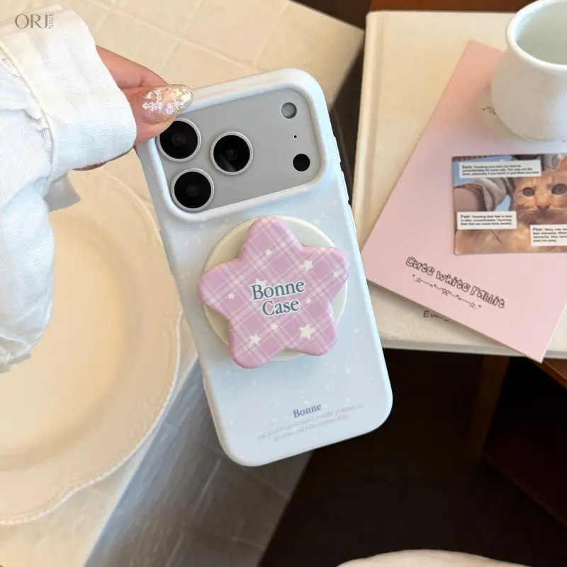 `Cute Star Print Magnetic Compatible Phone Case With Star Shape Grip Stand, Soft Protective Phone Cover For Smartphones`
