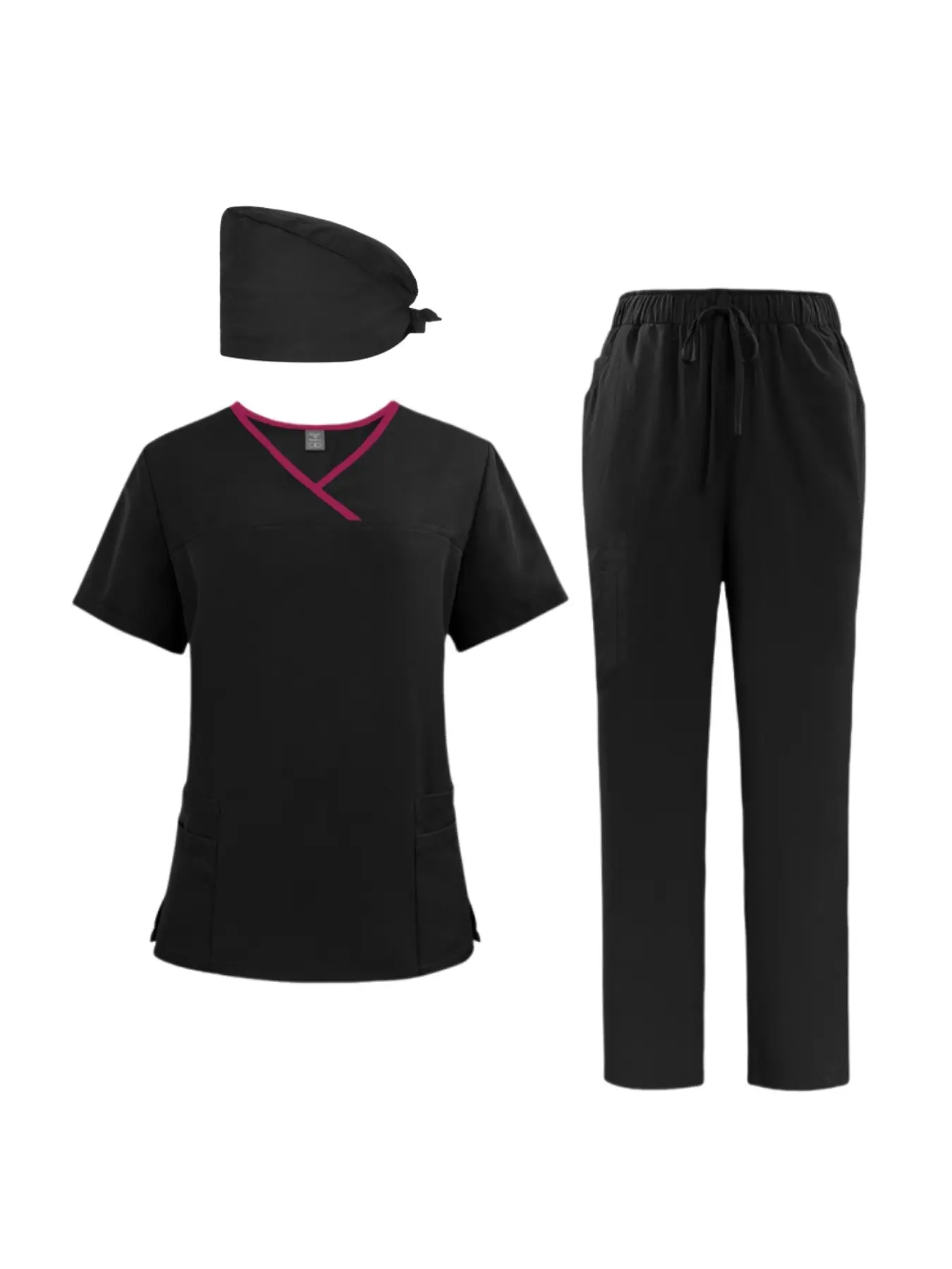Enjelwang Solid Color Scrub Set for Women, Unisex Medical Nurse Workwear, Maternity Friendly Beauty SPA Dental Uniform with Cap for Teens 14+