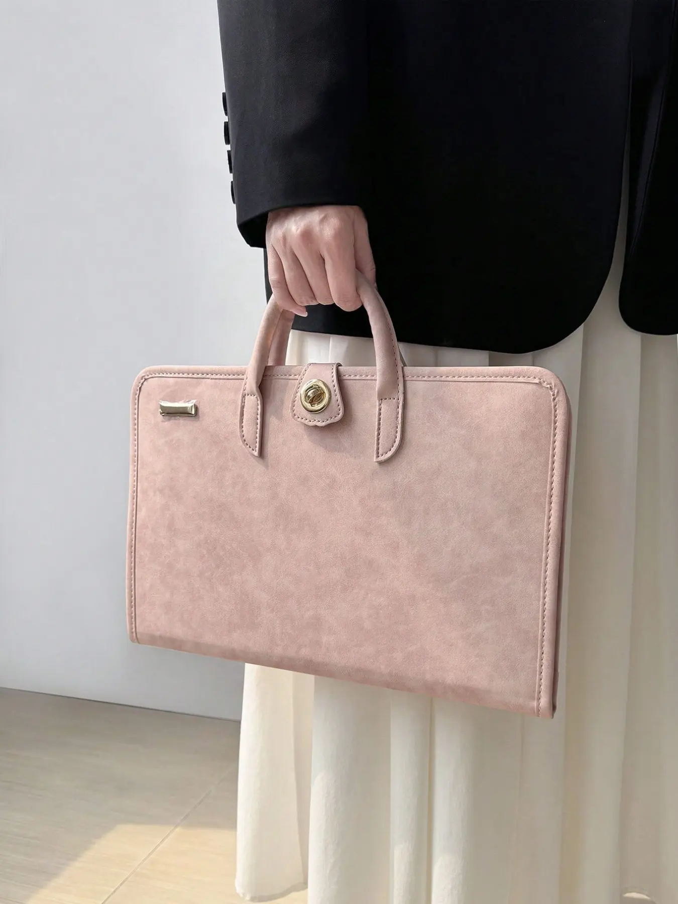 14-Inch Leather-Look Laptop Bag, Shockproof Soft Liner, Lightweight Portable, Business Women, Office, Travel, School Use