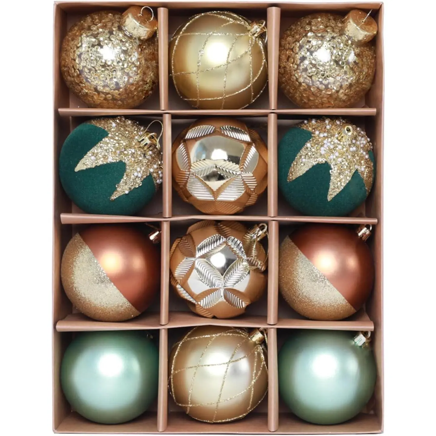 12ct 2.36 in Green   Baubles for Tabletop Christmas Tree | Shatterproof Luxury  Flocked Seasonal  Ornament,Bulk Holiday Decor For Desktop Fireplace Xmas Party  Indoor
