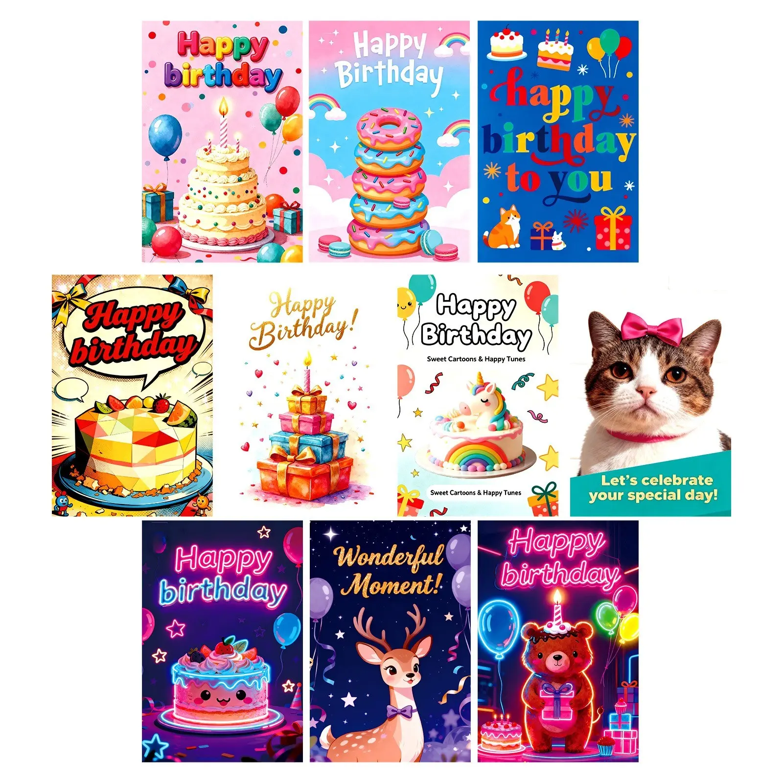 10pcs DIY Birthday Wall Decor Cards, Reusable Postcards & Cardboards, Perfect for Parties, Home, Bedroom, Study Room, Dormitory