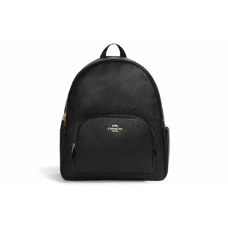 COACH Court 33 Leather and PVC Backpack with Zip Closure, Large Size for Men, Classic Style in Black