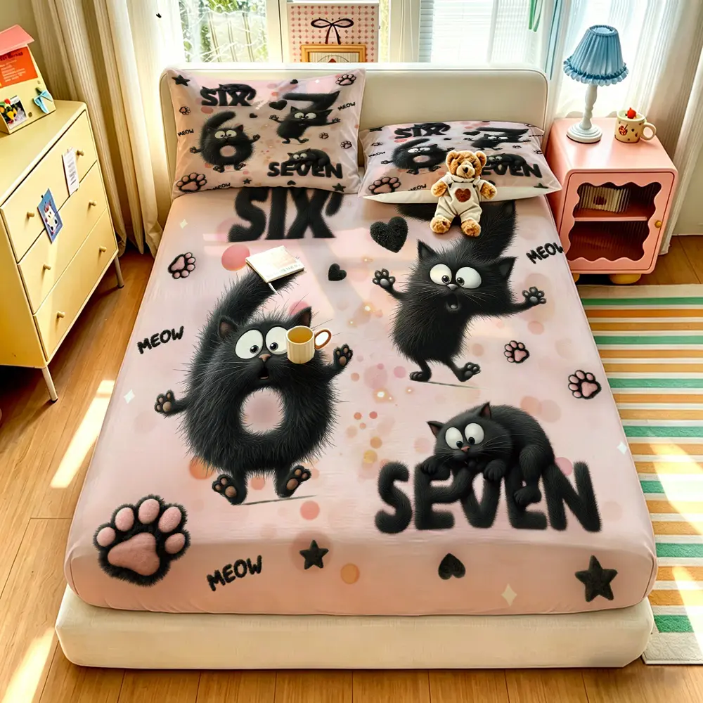 (1 fitted sheet + 2 pillowcases, no filler),Funny number 67 print,Fitted Sheet 3-piece bedding set made of soft comfy polyester, machine washable without deformation,  for bedroom and dormitory use
