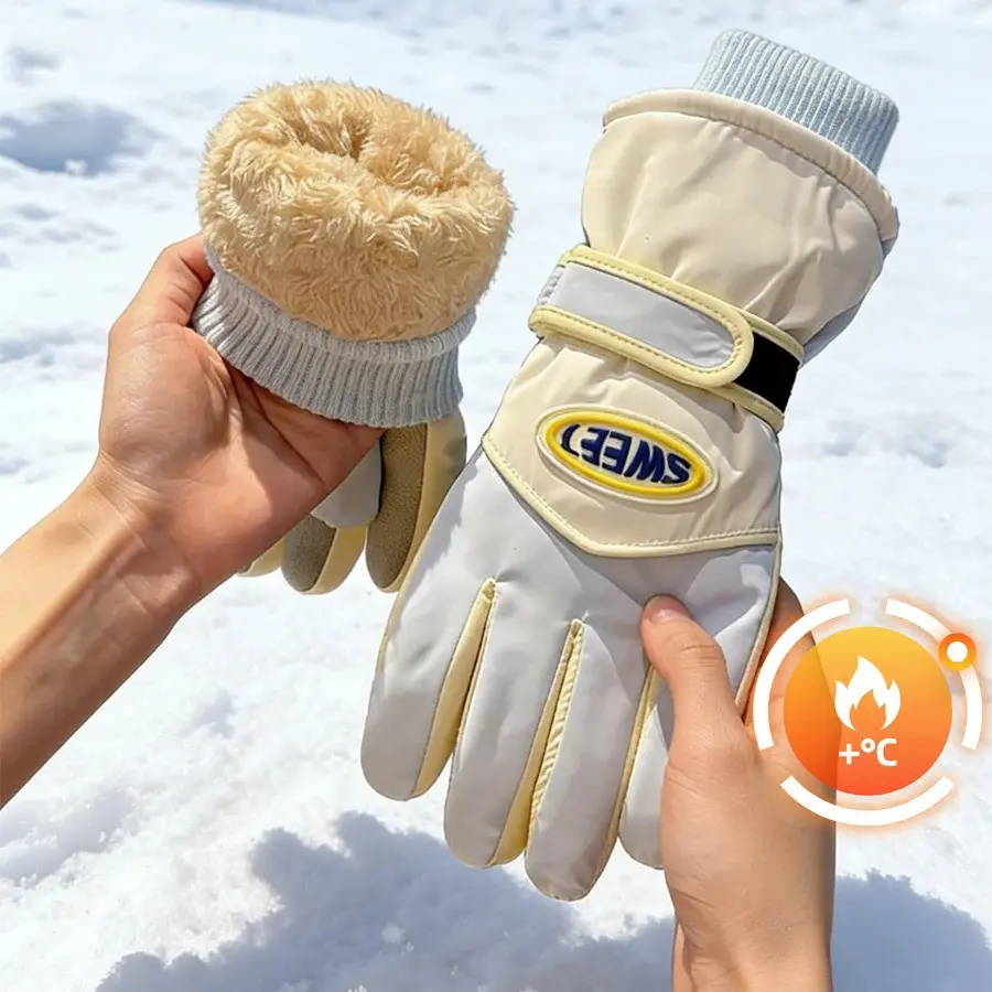 1 Pair Thick Fleece Insulated Snow Gloves, Wind Resistant Anti Slip, Adjustable Cuff, Ski Handwear for Winter Sports, Outdoor Snow Play