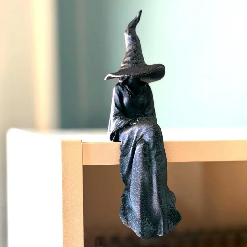 Faceless Witch Shelf Sitter Statue, Decoration Figure, Black Silent Witch Gothic Halloween Decor for Bookshelf Mantel Cabinet Tabletop Ornament, Dark Academia Spooky Gift for Witch Lovers