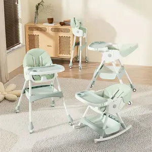 An Baby High Chair, Toddler Height Increasing Chair, Children's Chair For Children Over 6 Months Old, Green, Synthetic Leather, Adjustable, Multifunctional, Portable, 5-Point Seat Belt, Foldable And Foldable Modes, With Tray, inflatable booster cradle