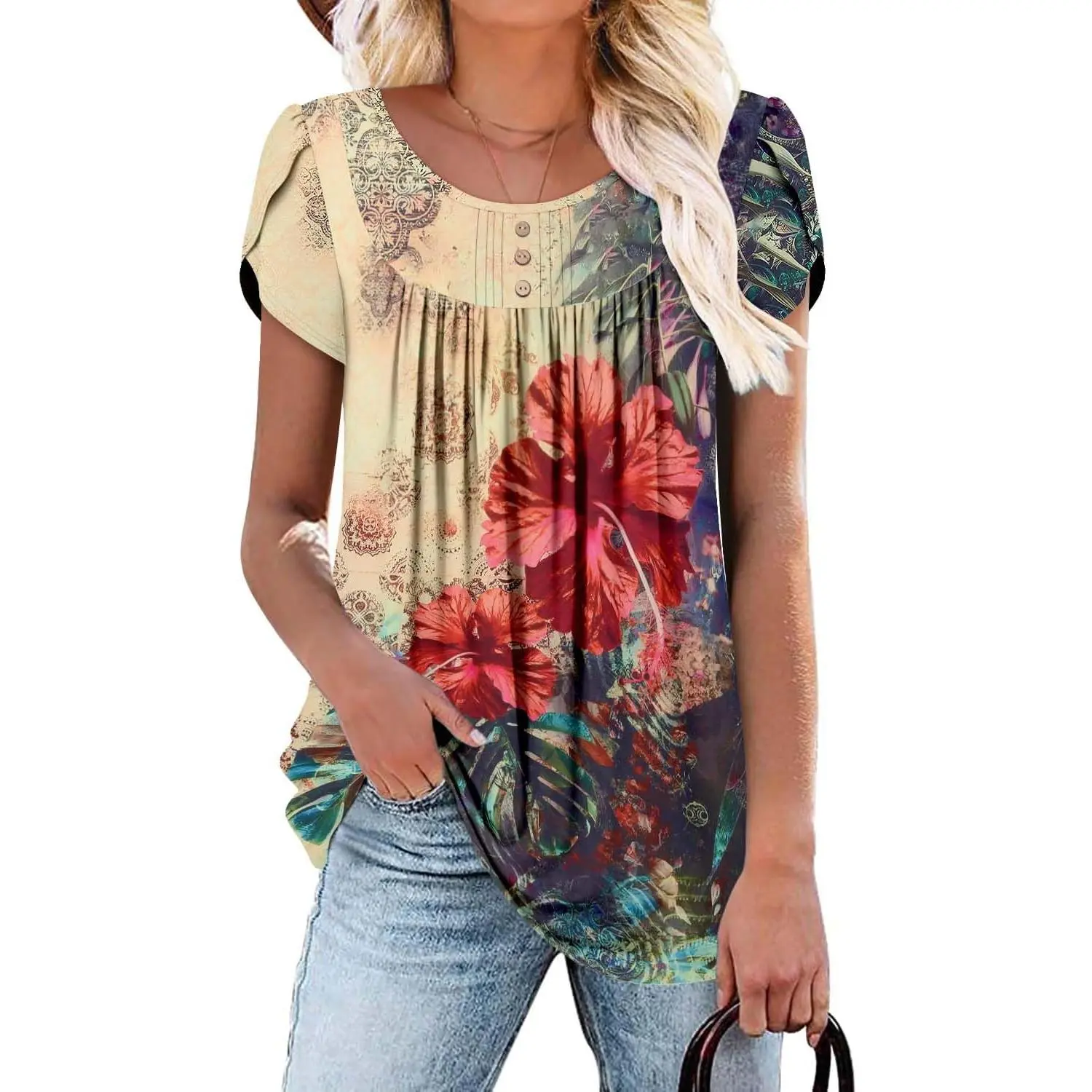 Women's Summer Tunic Tops Flowy Flare Shirts Blouses
