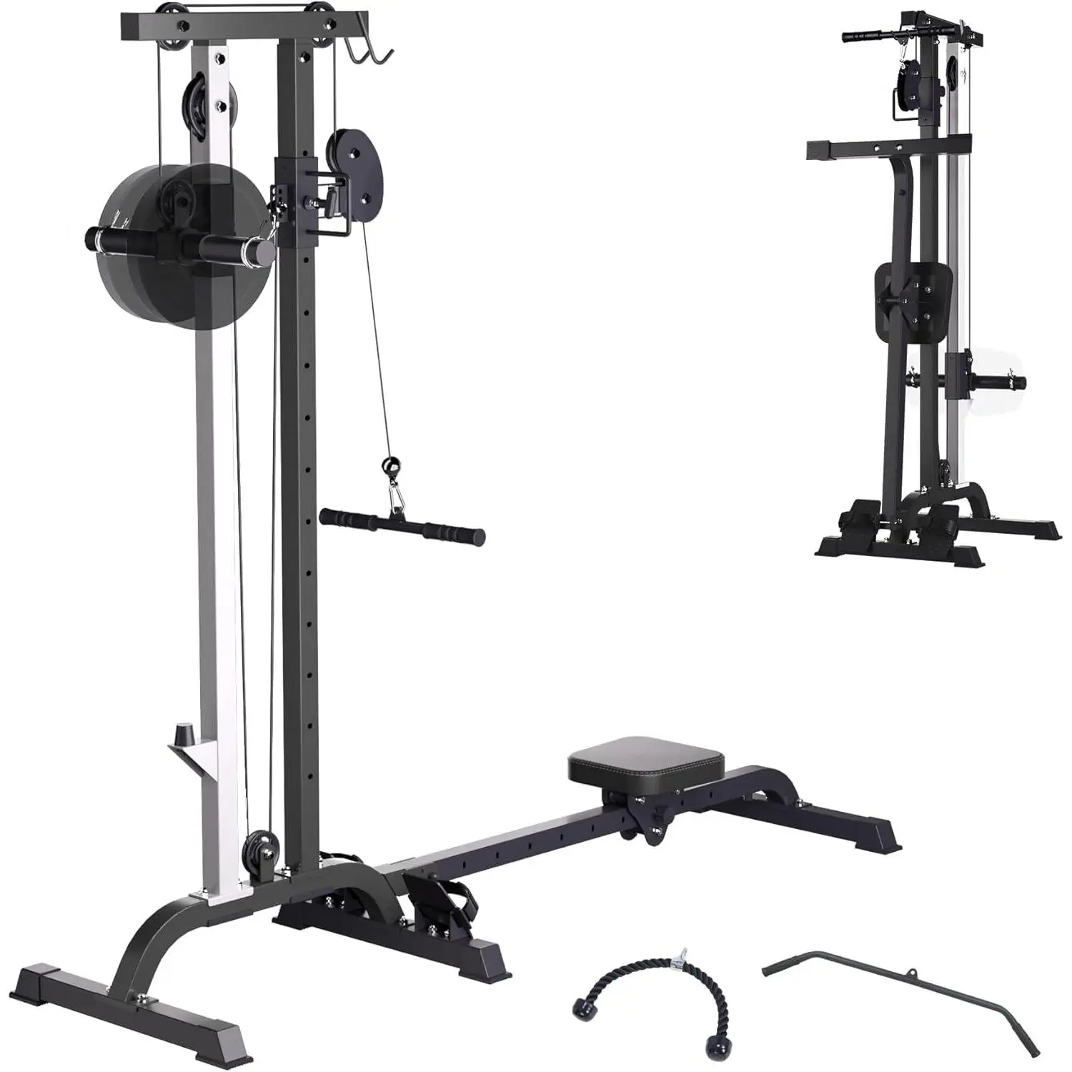 2-in-1 Rowing & LAT Pulldown Machine for Home Gym, Adjustable Weight High/Low Pulley Cable System, Foldable Full Body Strength Trainer