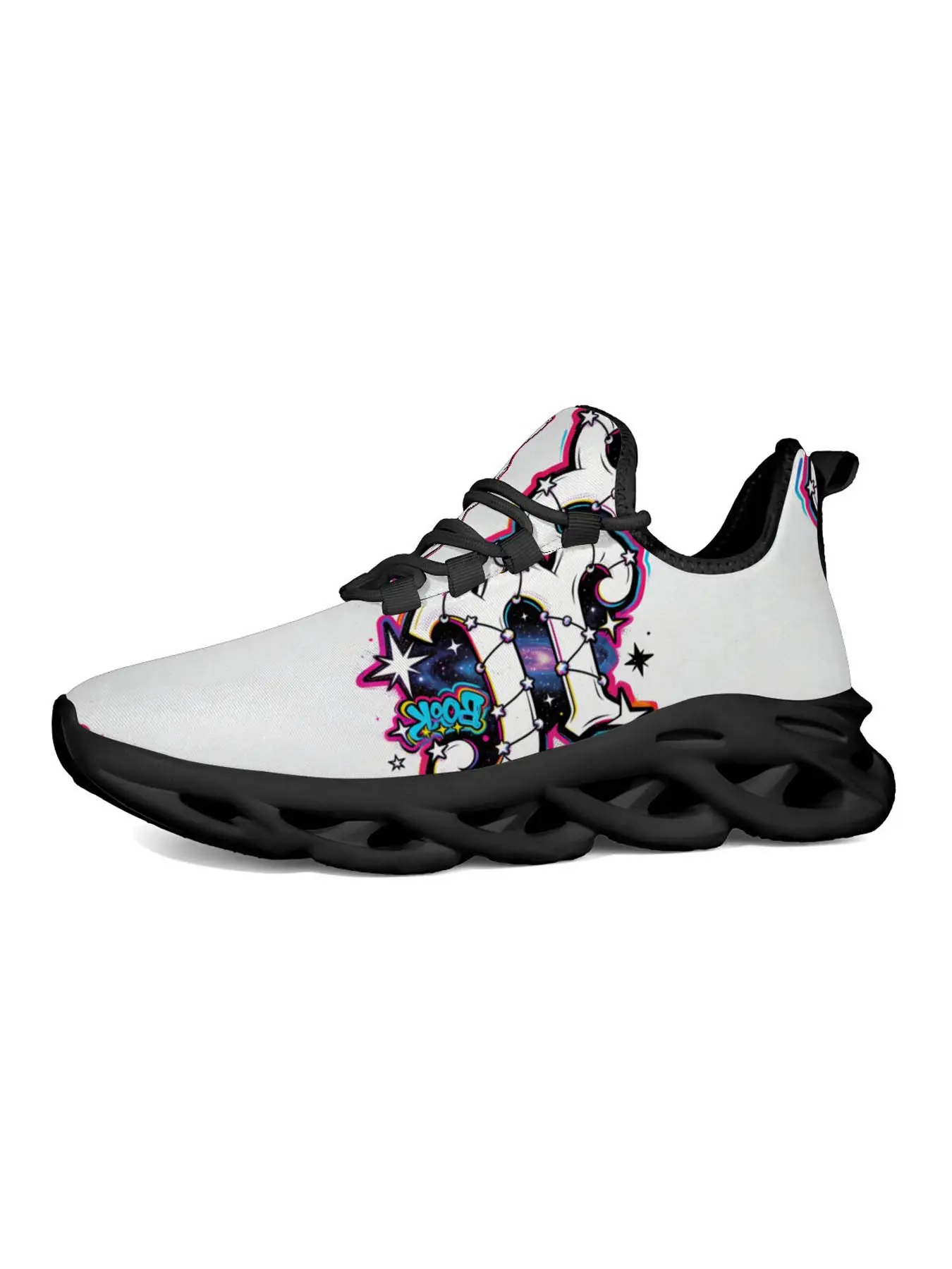 Women's Graffiti Sports Sneakers, Neon Unicorn Print, Lightweight Comfortable Shoes, Street Fashion, Ages 16-28, Trendy Night Runwear