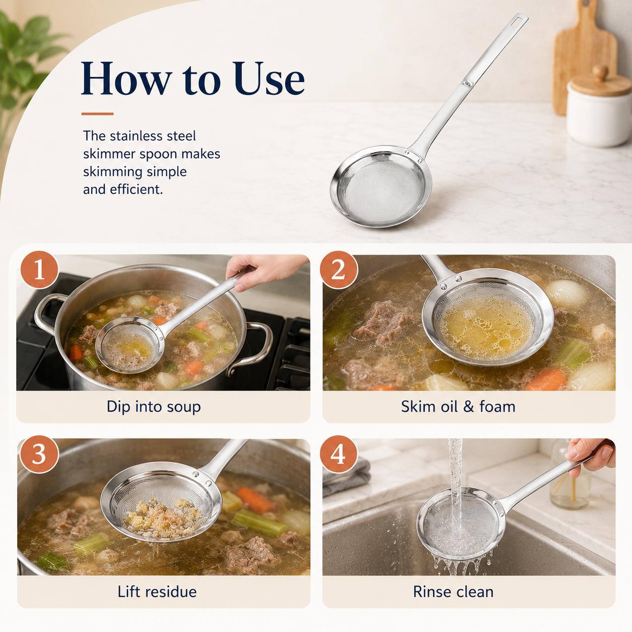 Large Stainless Steel Mesh Colander Strainer with Handle - Functional Grease Filter, Efficient Kitchen Cooking Accessory for Oil Residue Filtering