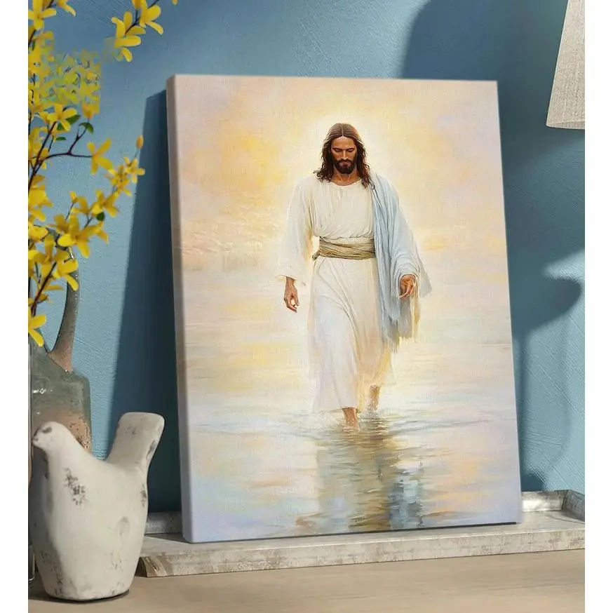 Jesus Christ Walking on Water Canvas, Jesus Oil Painting, Inspirational Christian Art, Bible Verse Wall Art, Faith Home Decor