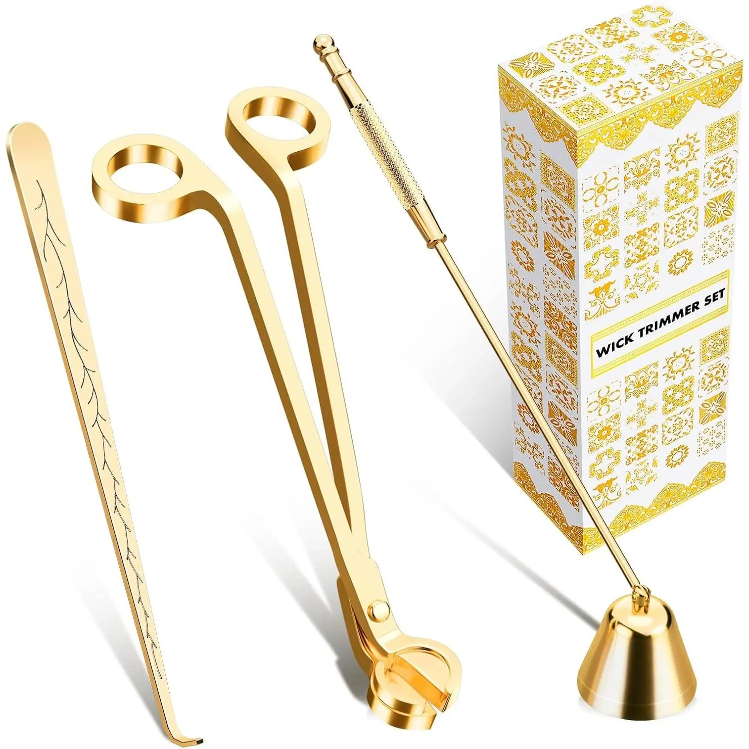 Calary 3-in-1 Gold Candle Care Kit, Candle Wick Trimmer, Snuffer & Wick Dipper Accessory Set for Candle Lovers