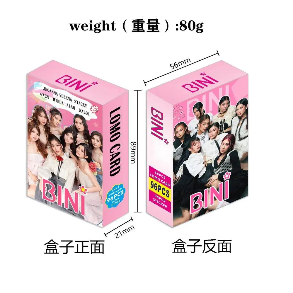 96PCS BINI Filipino Girl Group Lomo Cards HD Photocards with Stickers Aiah Mikha Colet Fans Collection Gift