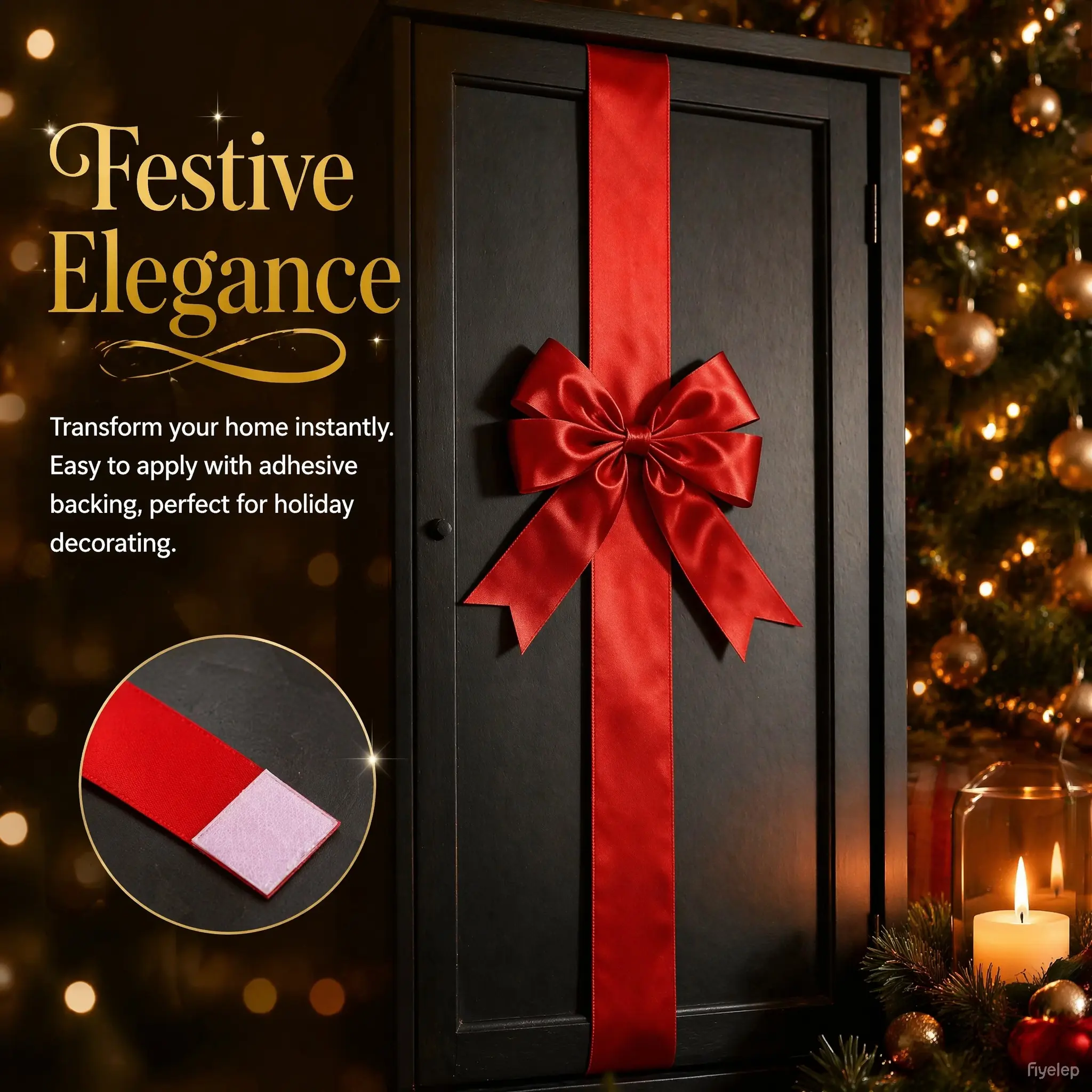 Christmas Bow Velcro Door Decor, Satin Ribbon Style, Kitchen Cabinet Door Wedding Decoration, No Drilling, Non-Damaging