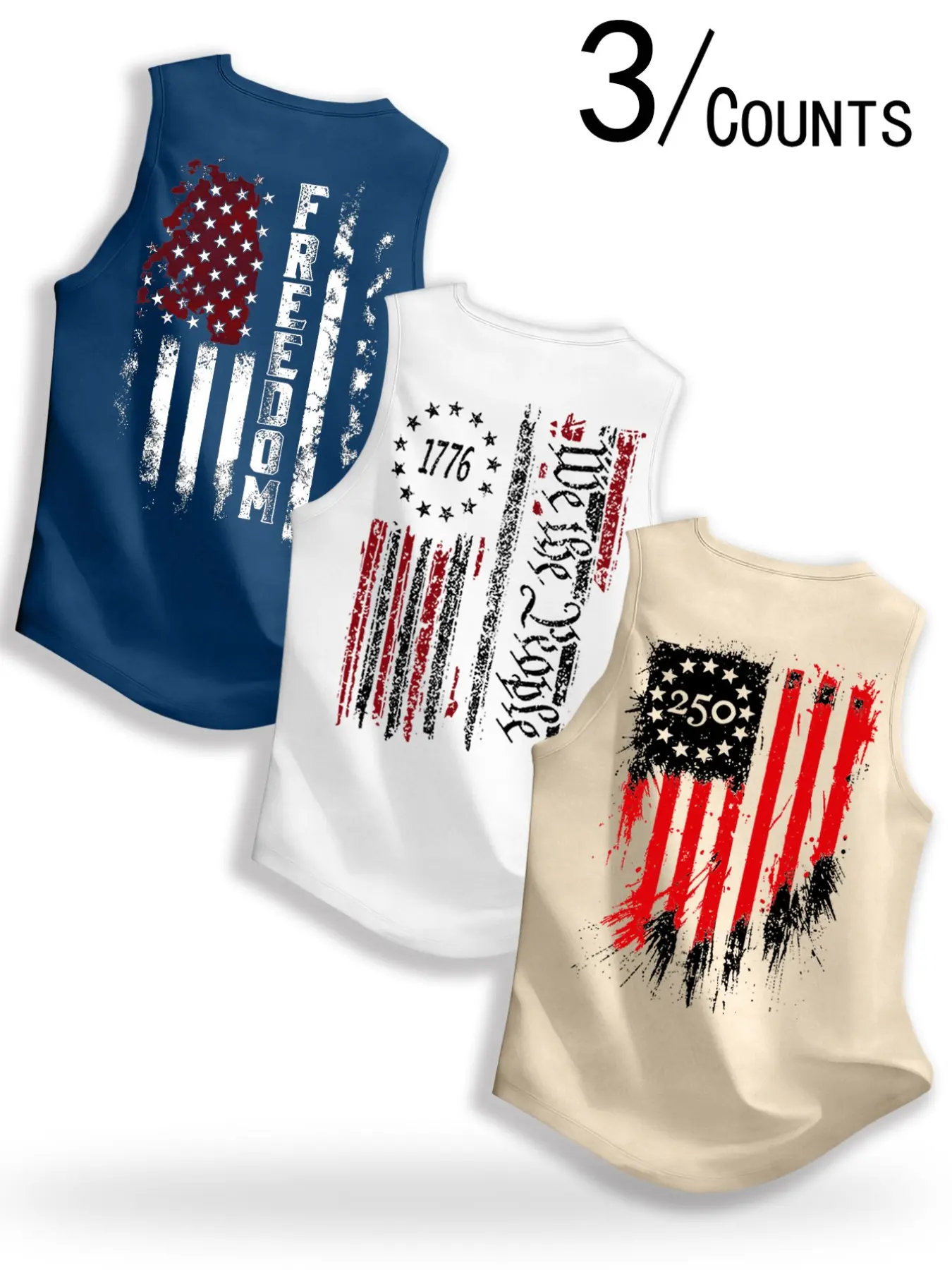 American Vintage Print Sleeveless Tank Top, Summer Breathable Casual T-Shirt, Men's Patriotic Loose Fit Sporty Top, Comfortable and Stylish