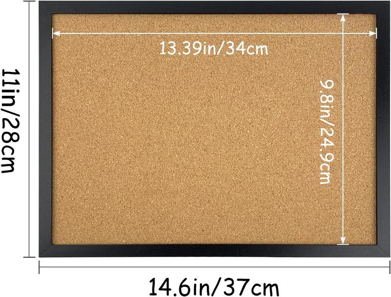 Black Cork Board Bulletin Board, 14.6"X 11" Cork Board, Oak Wood Finish Frame, Wall Mounted Cork Board for Office Home and School(Pins, Eye Bolts, gaskets, Screws)