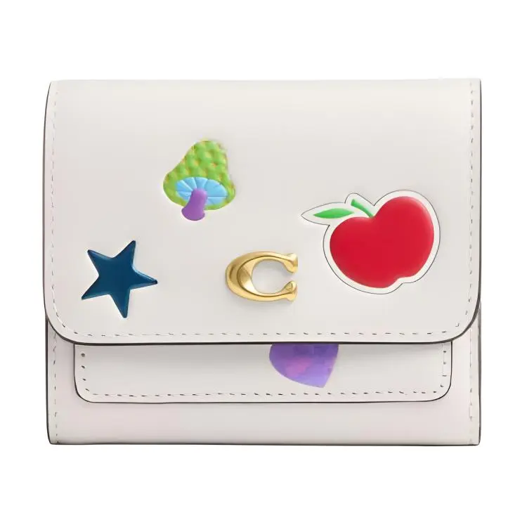 Coach Mila Sticker-Print Snap-Closure Leather Wallet for Women in White
