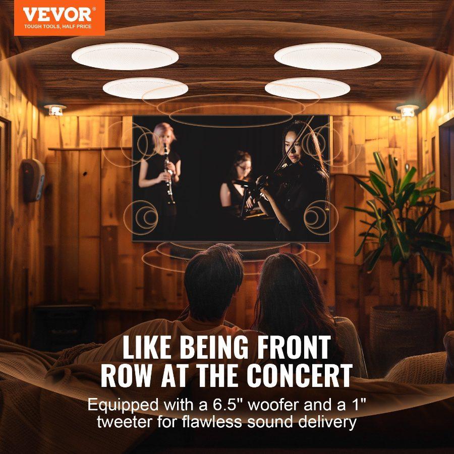 VEVOR 4 PCs 6.5'' Bluetooth in Ceiling Speakers, 150W, Flush Mount Ceiling in-Wall Speaker System with 8Impedance 89dB Sensitivity, for Home Kitchen Living Room Bedroom or Covered Outdoor Porches