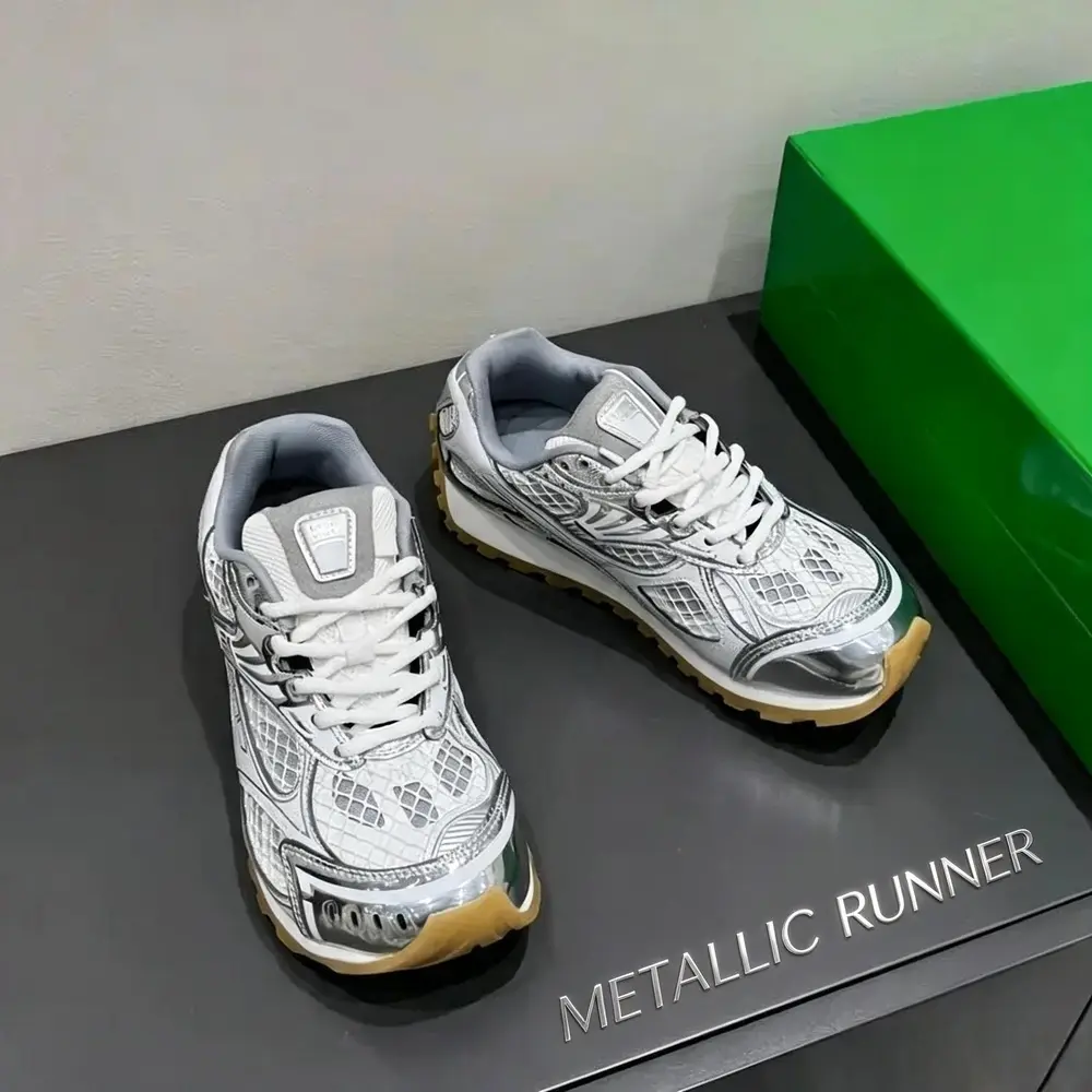 2026 Unisex Metallic Mesh Retro Running Sneakers - Lightweight Breathable Designer Dad Shoes, Non-Slip Thick Gum Rubber Sole Casual Trainers, Silver/Pink/Black Y2K Streetwear Footwear for Daily Workout & Outdoor Activities