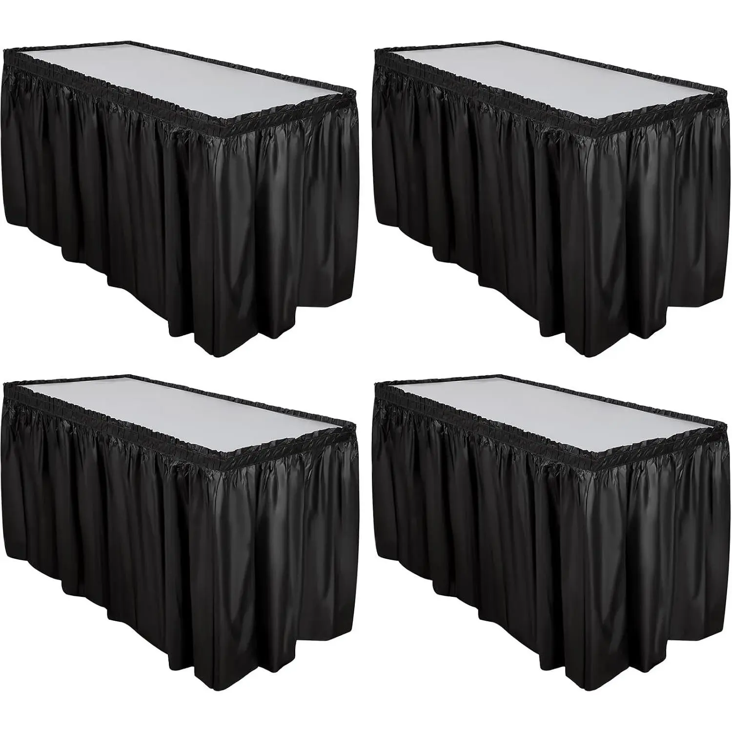 4 Pcs 29 Inches x 14 ft Disposable Plastic Black Table Skirt for Rectangle Table, Ideal for Wedding Shower Birthday Party Banquet