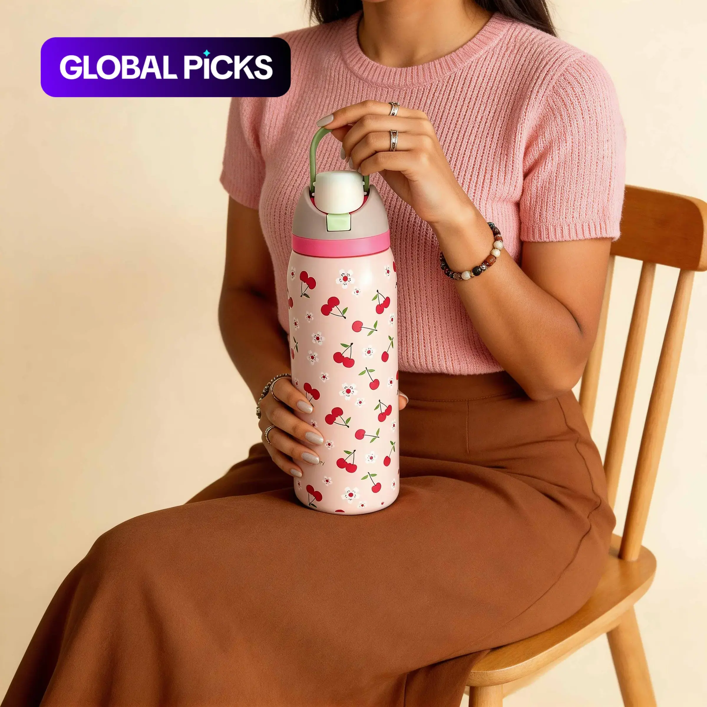 Cherry Blossom Pattern Insulated Stainless Steel Water Bottle, 24oz/32oz/40oz, Dual Layer, Portable for Sports, School, Travel and Gym, Perfect as a Gift, Insulated Tumbler, Stainless Steel Thermos, Drinkware #GLOBAL PICKS