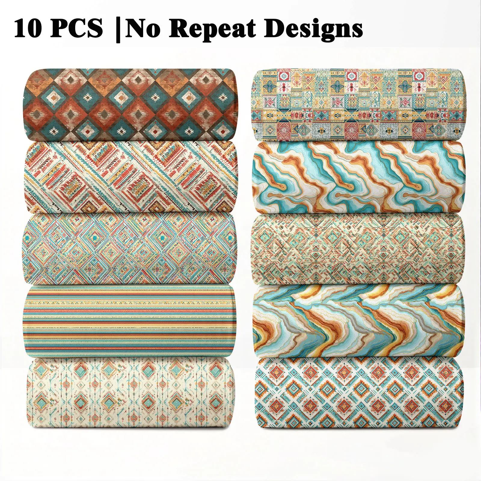 10PCS Southwest Print Cozy Fabric, 23x55cm (9x22in) Classic Western Casual Style Pattern Woven Design Quilting Home Decor DIY