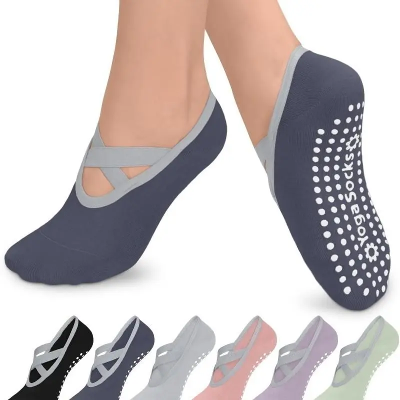 Women's Yoga Socks with Strap, Non-Slip Ballet Barre Socks, Anti-Skid Grip Bottom, Ideal for Dance, Fitness, Workout, Home Use