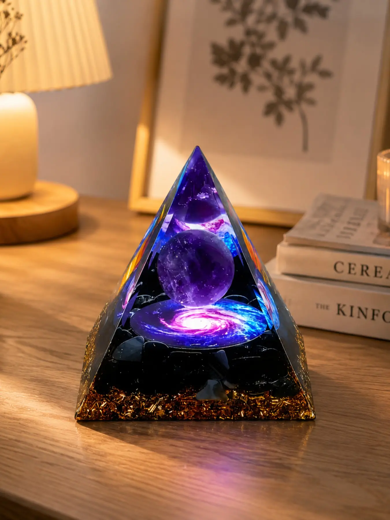 Natural Amethyst Crystal Ball Resin Craftsmanship, Cosmic Pyramid Indoor Decoration, Crystal Handicraft Decorative Piece