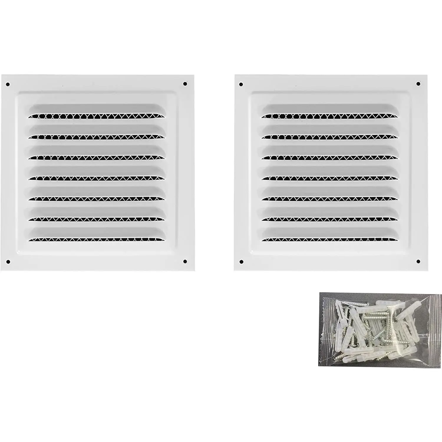 2 count Attic Vent Soffit Vent  Wall Vent Metal Shed Vent Square Vent Louver Vent Grille with -in  Screen for Exterior Door House Attic Garage Ceiling (White 6" x 6"-2 Pack)