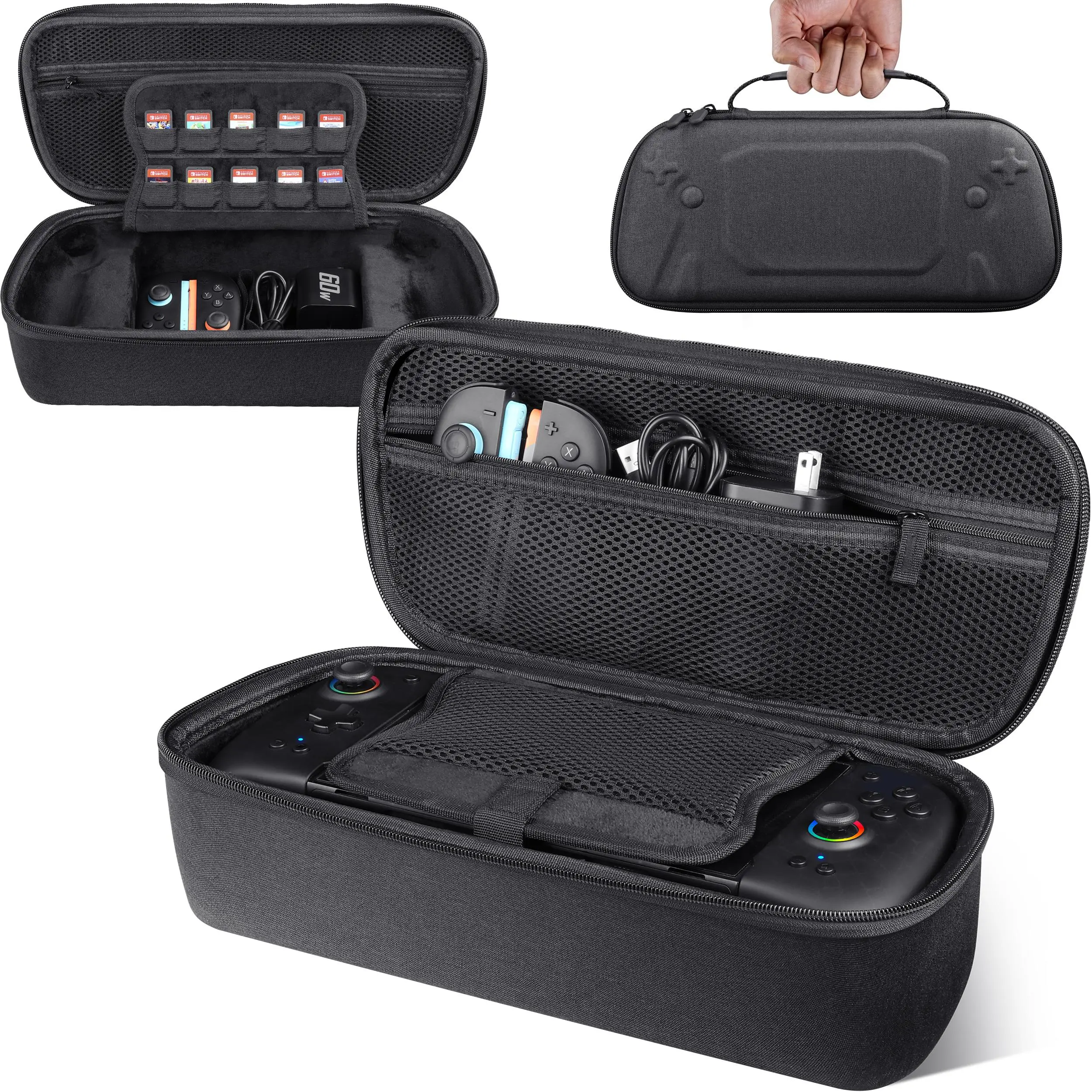 BEBONCOOL Hard Travel Carrying Case for Switch Console & JC400 Controller - With 10 Built-in Game Card Slots, Charger, Headset, Custom Stitched Inner Tray, Fleece Baffle - On-the-Go Protective Storage