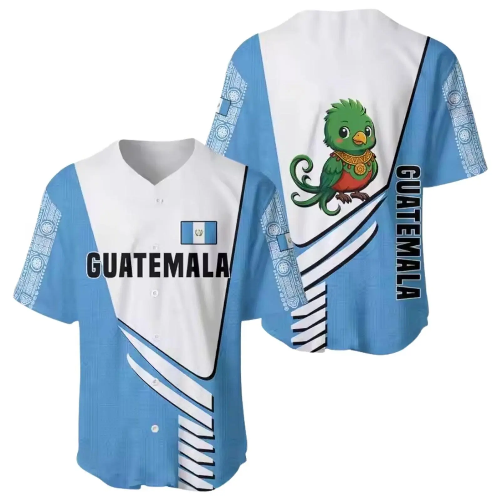 Guatemala Button Up Shirt, Guatemala Flag Shirt, Quetzal Bird Tropical Shirt, Blue White Vacation Gift, Guatemala Pride Top for Men Women