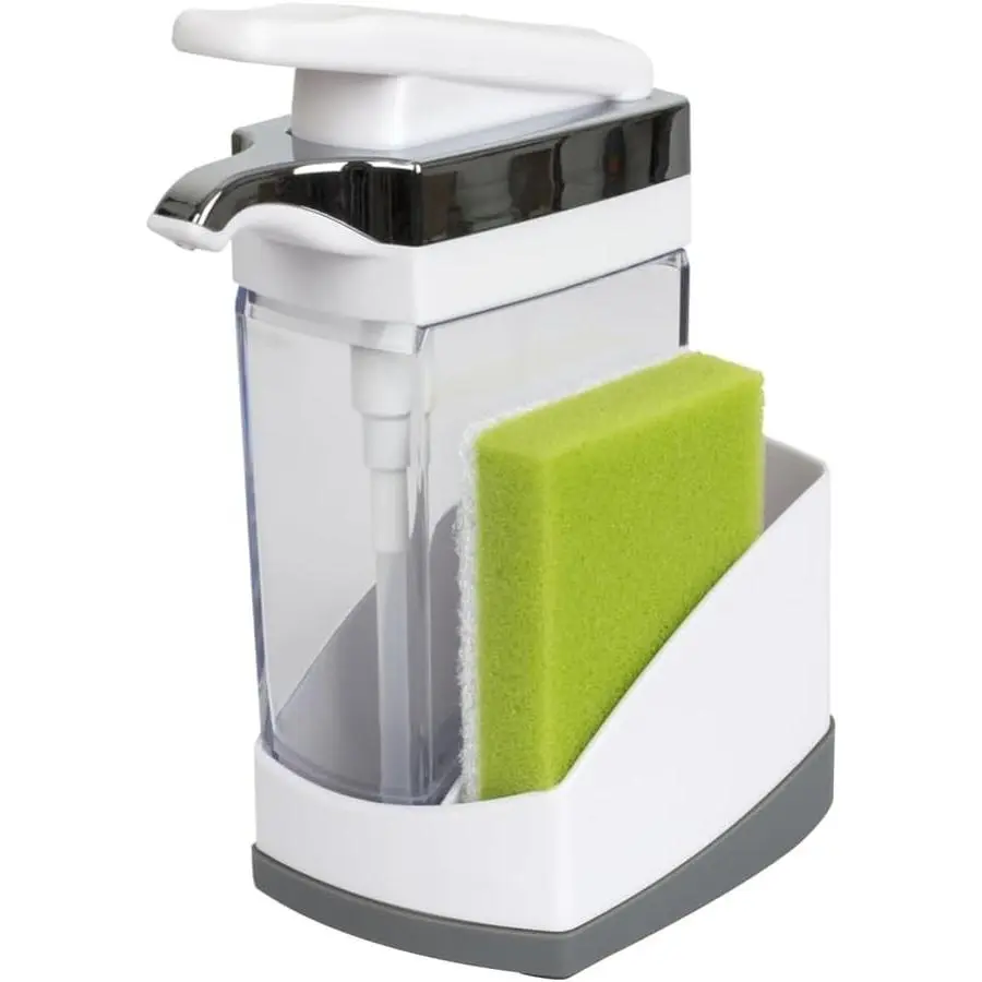 Sink Sider Solo Soap Pump and Sponge Caddy for Kitchen Sinks, Kitchen Sink Organizer Sponge Caddy and Soap Pump Combo, White