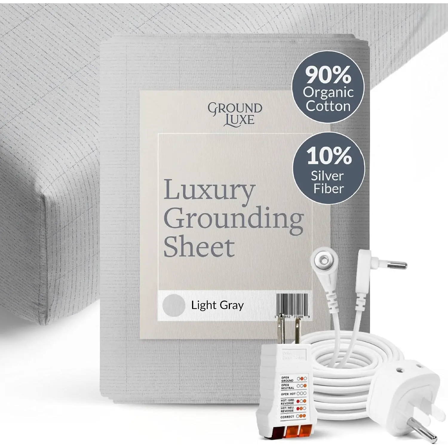 Luxury Fitted Grounding Sheet in Light Gray for King Size Bed, Organic Conductive Earthing Sheet