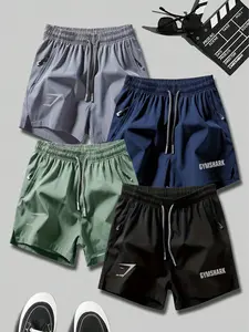 4-Pack Basic Casual Shorts, Sporty Daily Wear, Quick-Dry Print, Unisex, Slim-Fit, All-Season, Gymshark Ice Feel, 4-Piece Set