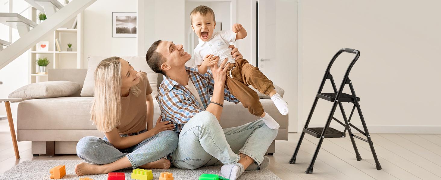 HBTower 2 Step Ladder, Step Stool for Adults,2 Step Ladder Folding Step Stool with Wide Pedal Ergonomic Design