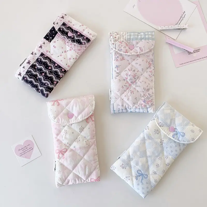 Glasses Bag Data Cable Organizer Sanitary Pad Pouch, Multi-Functional Floral Quilted Buckle, Portable Small Storage Bag