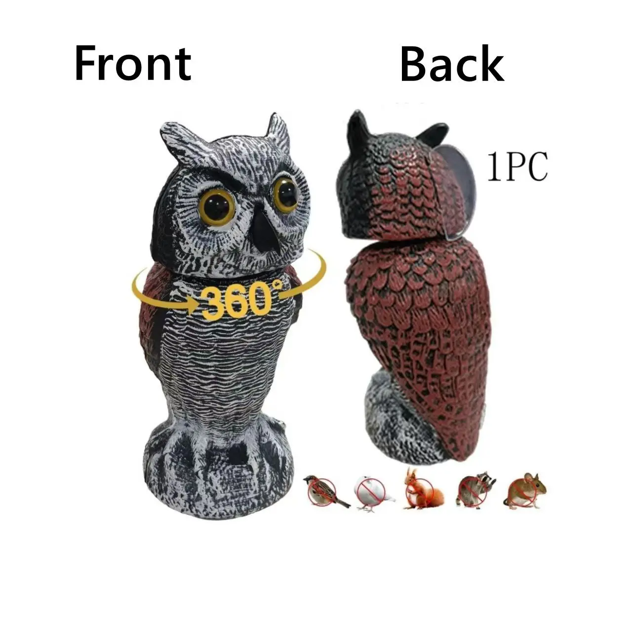 Fake Owl Statue Decoration, Waterproof Plastic Owl for Garden, Outdoor Indoor Patio Courtyard Home Decor, Includes Windshield