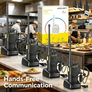 JUCJET 4 Pack Walkie Talkies with Original Headsets, Rechargeable Long Range 2 Way Radios for Adults, One-Click Pairing & Digital Encryption Intercom with USB Dock