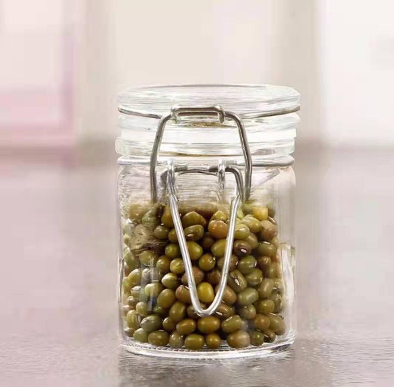 Glass Sealed Jar with Snap Lid Tea Jar Square Round Glass Bottle Honey Jar Pickle Jar Dried Fruit Grain Sealed Bottle