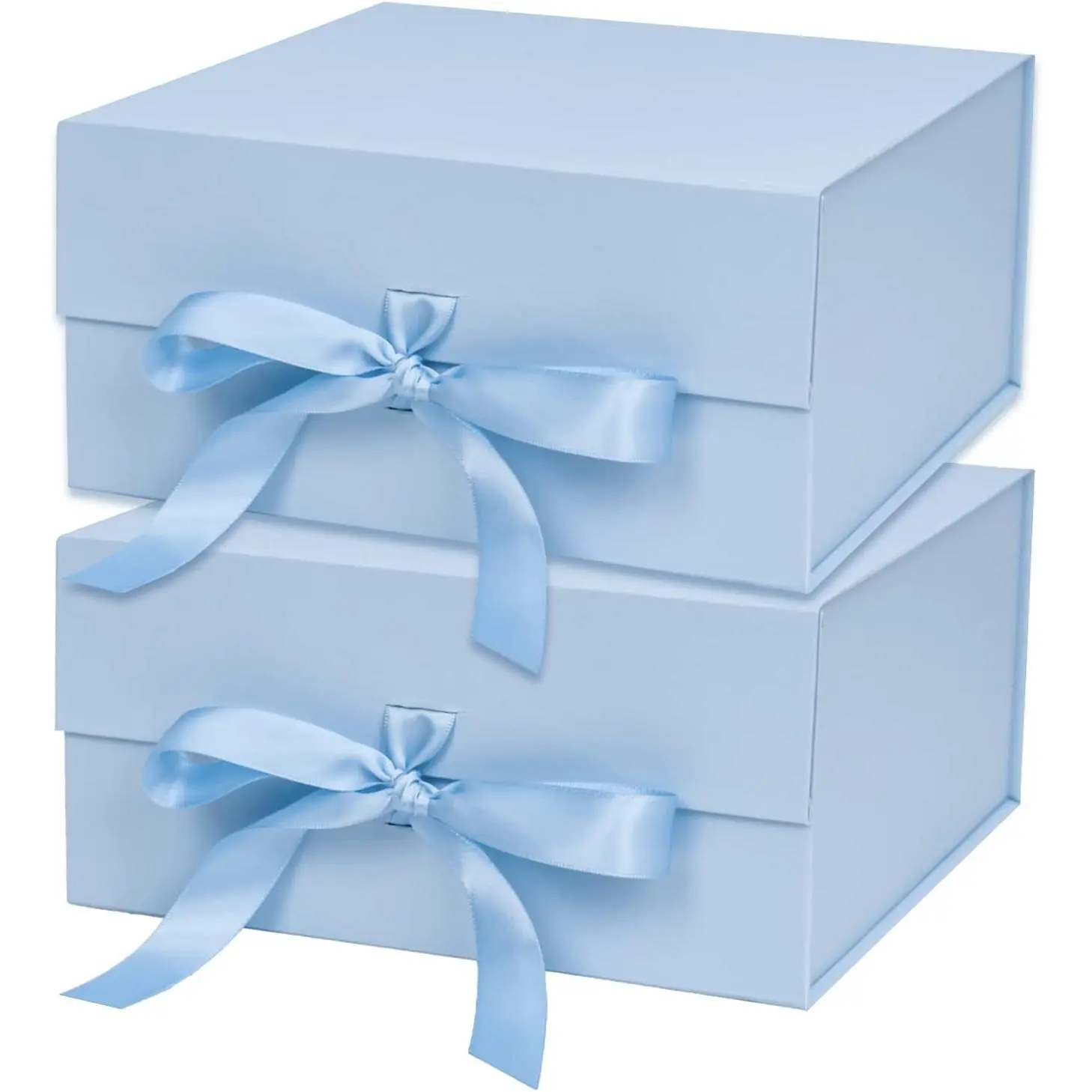 2 count Blue  Box with Satin Ribbon, 8x8x4 Inches Collapsible  Box with  Closure for Party, Wedding,  Wrap, Bridesmaid Proposal, Storage